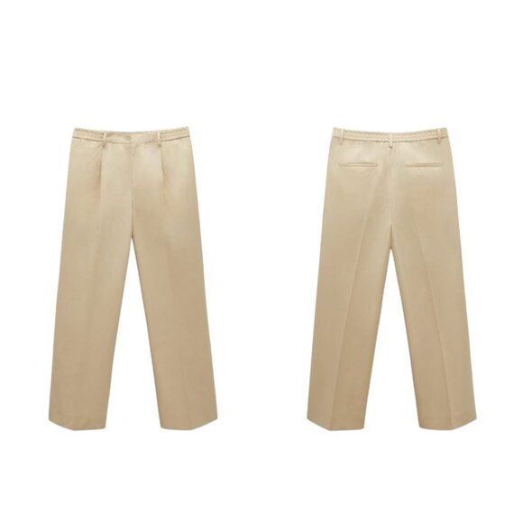 ZARA POPLIN SUIT PANTS SS22 TAUPE BROWN4620/076